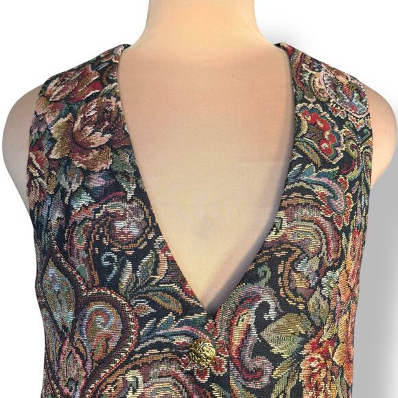 Vintage 80s Moda International Baroque Tapestry Vest Medium Adjustable Back - Picture 2 of 10
